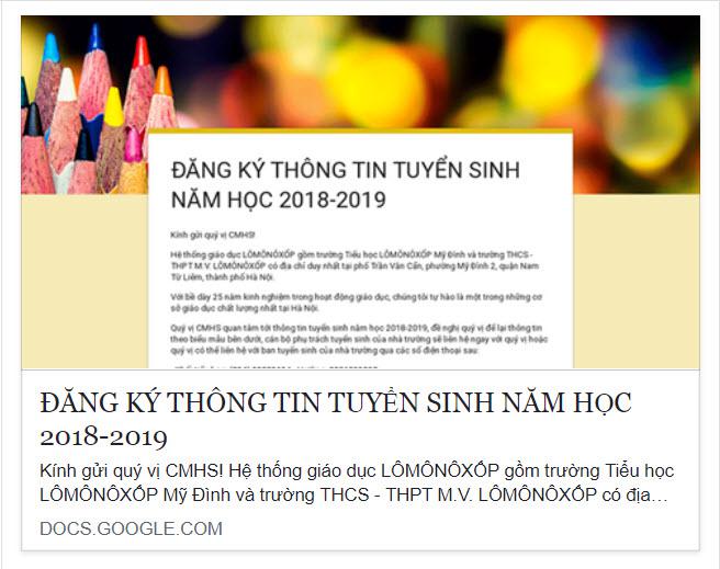 ĐĂNG KÝ TUYỂN SINH NĂM HỌC 2018-2019