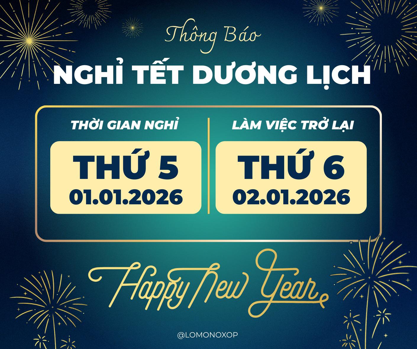 BGH THÔNG BÁO LỊCH NGHỈ TẾT DƯƠNG LỊCH 2026