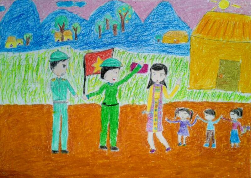 Image result for tranh học sinh vẽ bộ đội