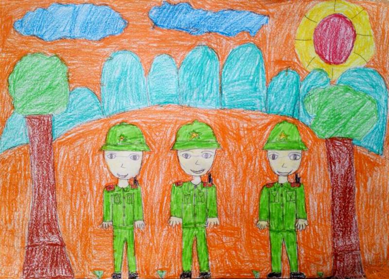 Image result for tranh học sinh vẽ bộ đội