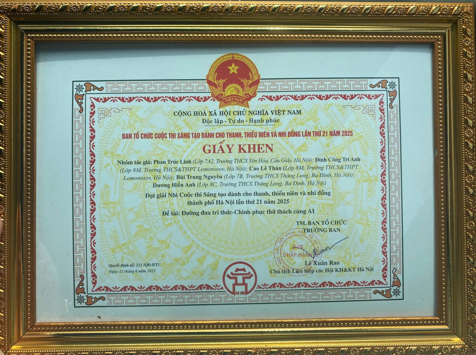 HỌC SINH 9M TỎA SÁNG VỚI GIẢI NHÌ CẤP THÀNH PHỐ